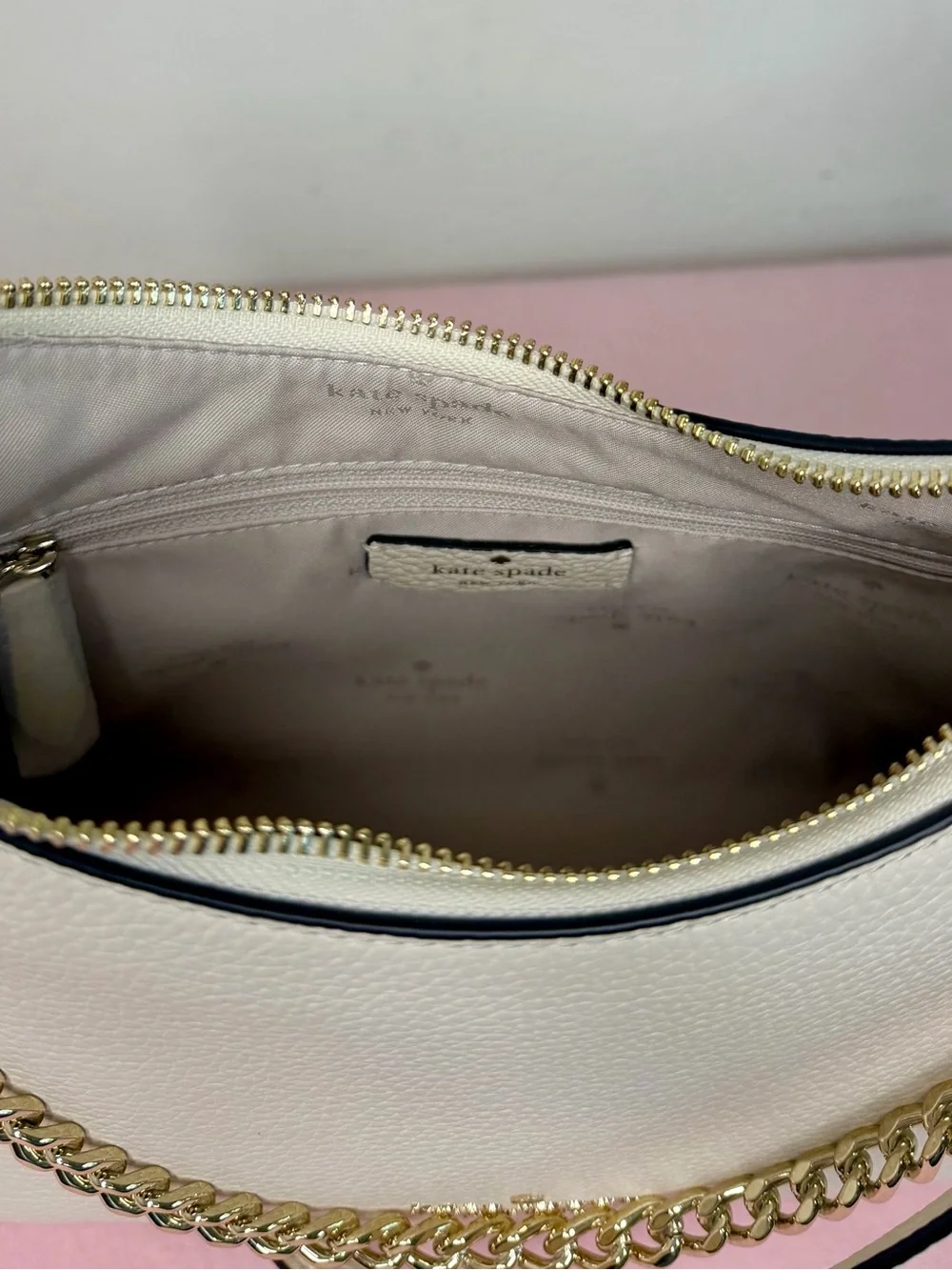 kate spade Cream Leather Shoulder Bag with Gold Chain